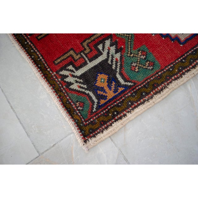 Green Hand Knotted Small Oushak Rug Faded Mini Rug Mat - 1'8" X 3' For Sale - Image 8 of 13