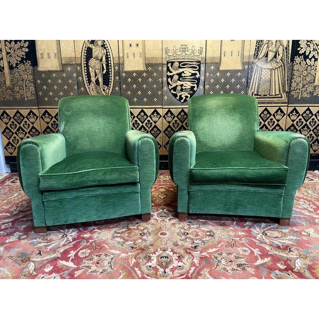 Green Set of Green Velvet Club Armchairs For Sale - Image 8 of 8