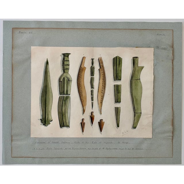 Antique Austrian Museum Watercolor c.1900 Bronze Age Tools Scientific Art c.1900 For Sale - Image 4 of 13