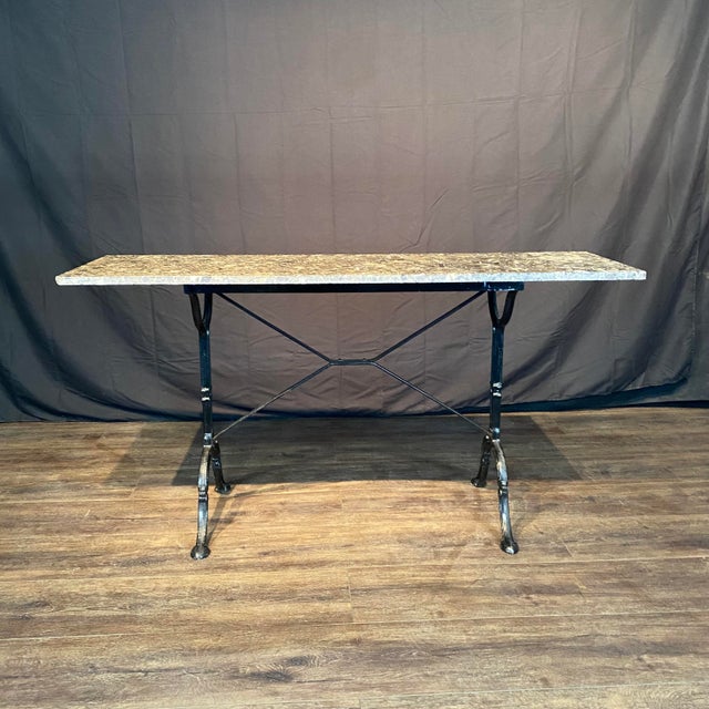 Mid 20th Century French Marble Top Bistro Cafe Console Table or Writing Desk With Iron Base For Sale - Image 9 of 12