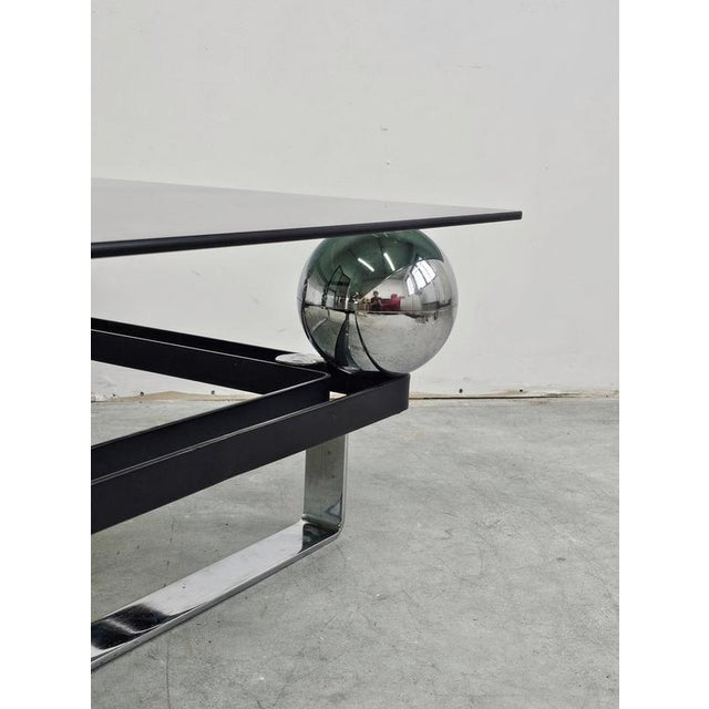 Vintage French Table in Chrome Plated Steel and Tinted Glass, 1970s For Sale - Image 6 of 13