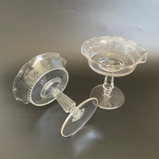 Early 20th Century Vintage Pressed Glass Compotes With Ruffled Edge - Set of 3 For Sale - Image 5 of 10