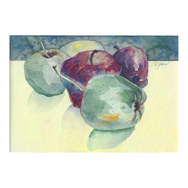 435 Green & Red Apple Watercolor Still Life For Sale