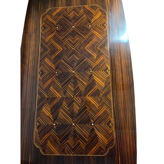 French Mid Century Macassar Ebony Parquetry Inlaid Expandable Dining Room Table W/ Leaves For Sale - Image 9 of 18