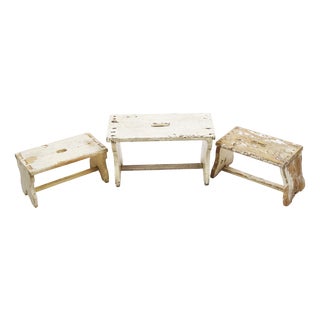 Rustic Folk Art Shabby Chic Stools, 1930s, Set of 3 For Sale