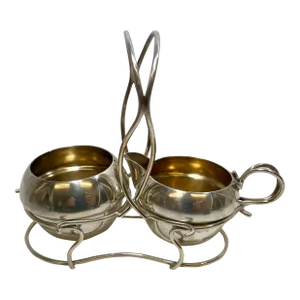 Antique Mappin & Webb Silver Plate Creamer & Sugar Bowl Set With Carrying Caddy From England - Circa 1900