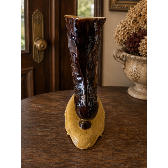 1970s Vintage Victorian Button Boot Vase | Brown Art Pottery Figural Vase | Mid Century Ceramic Planter | Cottage Farmhouse Decor For Sale - Image 5 of 12