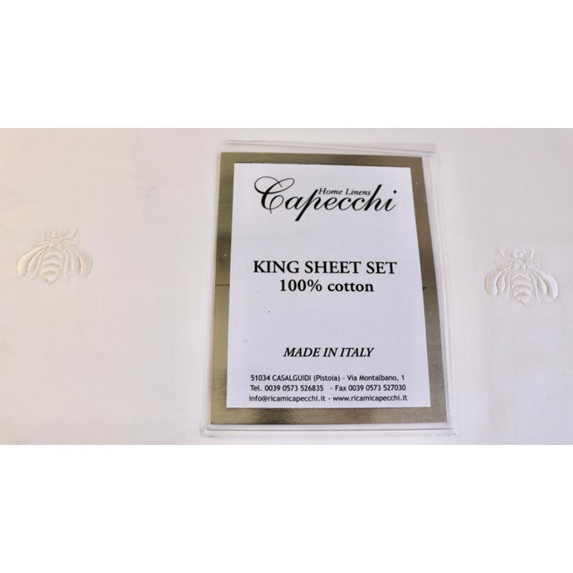 Capecchi King Sheet 4 Piece Set 300 TC Sateen Embroidered Made in Italy.