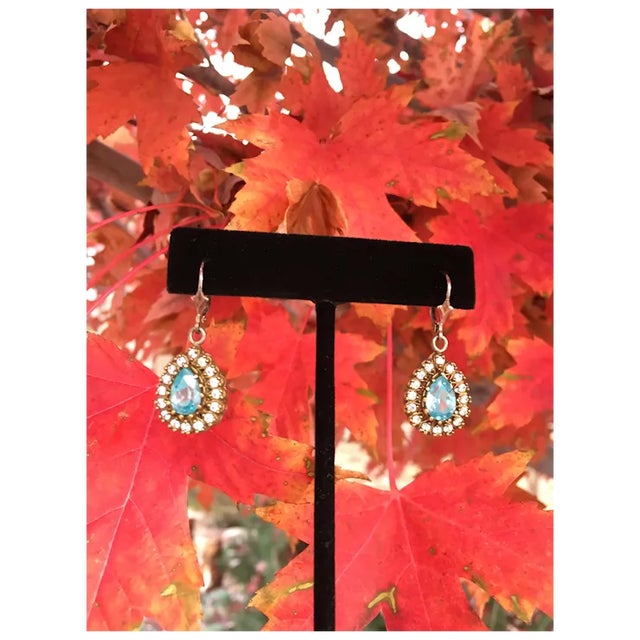 1940s Pair of Teardrop Blue Topaz Earrings For Sale - Image 4 of 10