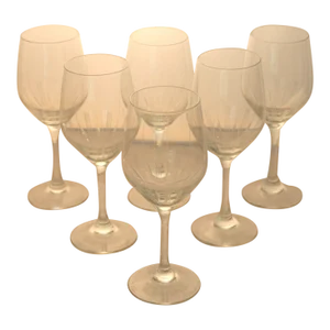 Mid Century Modern Clear Crystal Footed Wine Glass With Incised Vertical Lines-Set of 6