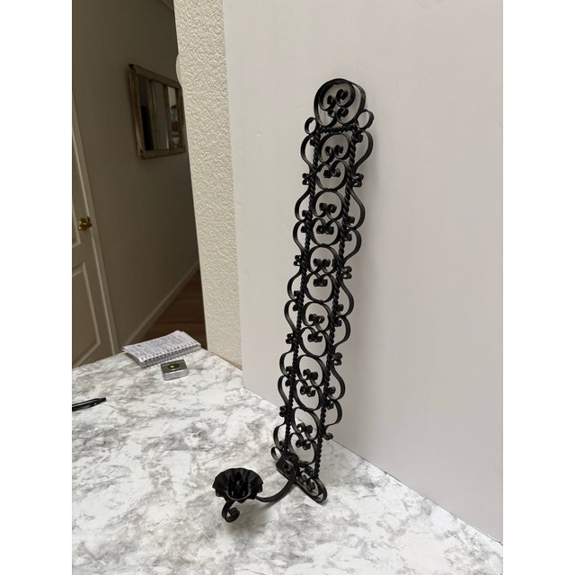 Mid-Century Vintage Gothic Iron Wall Sconces Candle Holder For Sale - Image 4 of 7