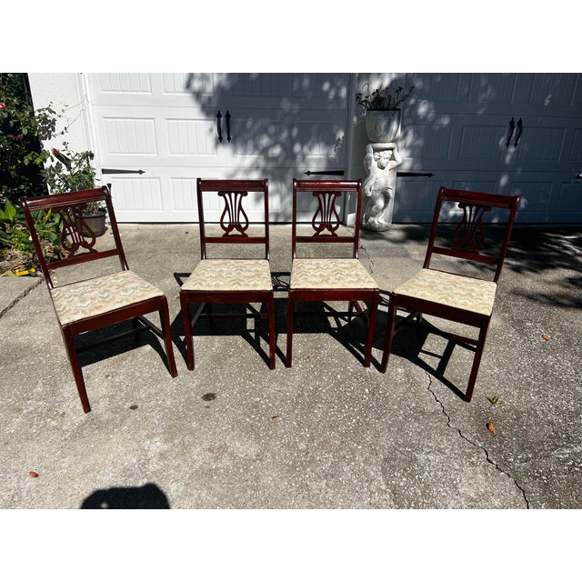 Antique Harp Lyre Back Wooden Dining Chairs- Set of 4 For Sale - Image 9 of 14