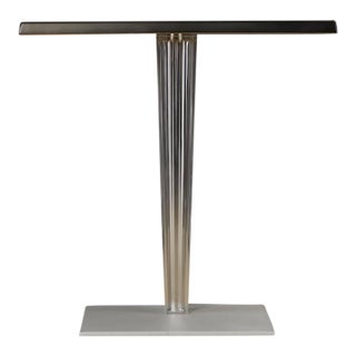 Vintage Kartell Side Table, 1990s Italian Postmodern Table, Lucite Pedestal Table, Black Square Accent Table For Sale