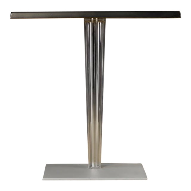 Vintage Kartell Side Table, 1990s Italian Postmodern Table, Lucite Pedestal Table, Black Square Accent Table For Sale