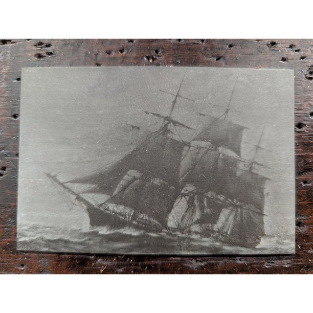 Vintage Etched Maritime Ship Art in Charactered Woodworm Wooden Frame For Sale In Washington DC - Image 6 of 6