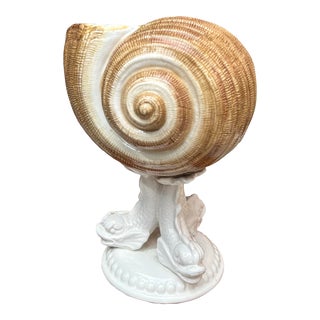 Vintage Porcelain Nautilus Shell Dolphin Compote Footed Bowl by Raymond Waites Oceana Collection For Sale