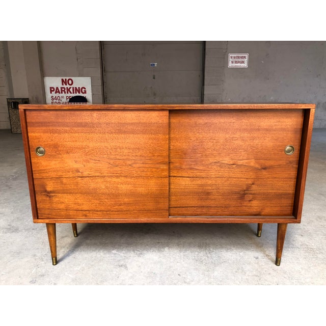 Mid Century Modern Danish Modern Teak Sliding Door Sideboard Buffet