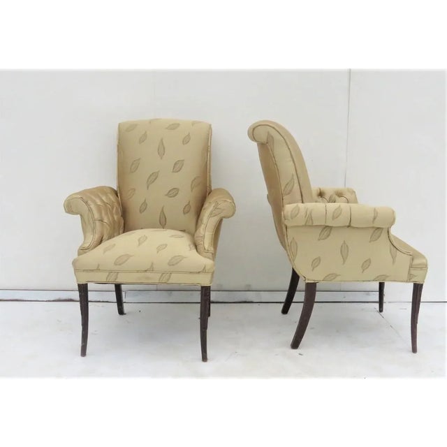 French Style Tufed Fireside Chairs - Pair For Sale - Image 4 of 6