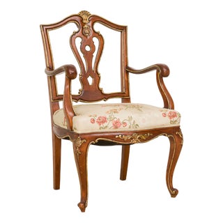 Carved Armchair with Gilt Details by Muebles Manonellas, 1950s For Sale