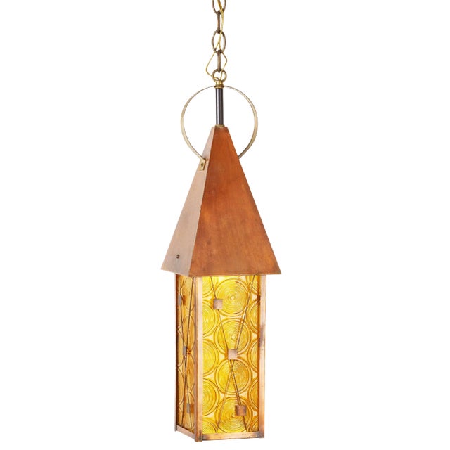 1970s Copper Pendant Light With Acrylic Panes For Sale