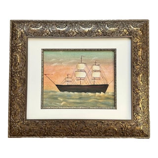 Mid 20th Folk Art Watercolor of a Clipper Ship For Sale