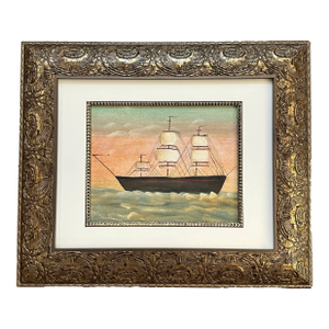 Mid 20th Folk Art Watercolor of a Clipper Ship