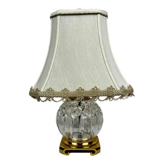 Waterford “Lismore” Round Cut Crystal Table Lamp-Customized Shade, Brass Base For Sale