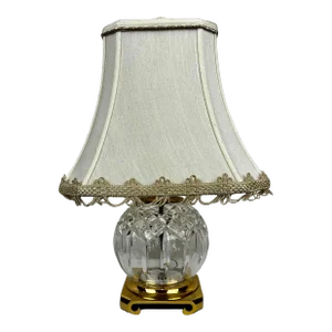Waterford “Lismore” Round Cut Crystal Table Lamp-Customized Shade, Brass Base