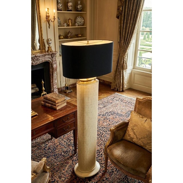 Postmodern Vintage Tesselated Tile Mid Century Modern Brass Cap Floor Lamp in the Manner of Karl Springer by Fine Arts Lamps For Sale - Image 3 of 12