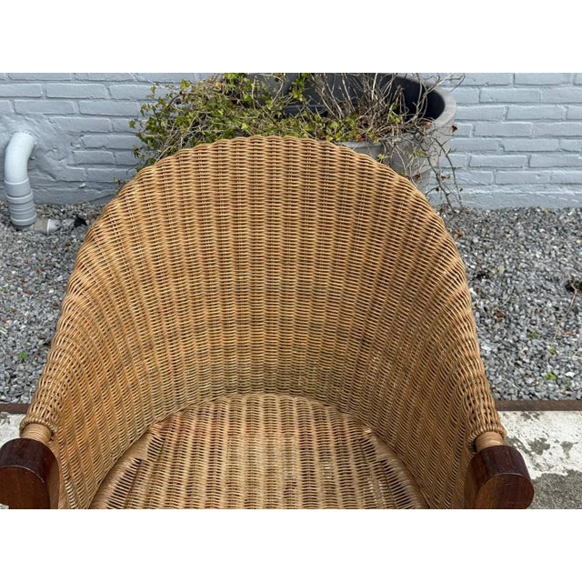 Beige Vintage Wicker Armchair, 1950s For Sale - Image 8 of 14