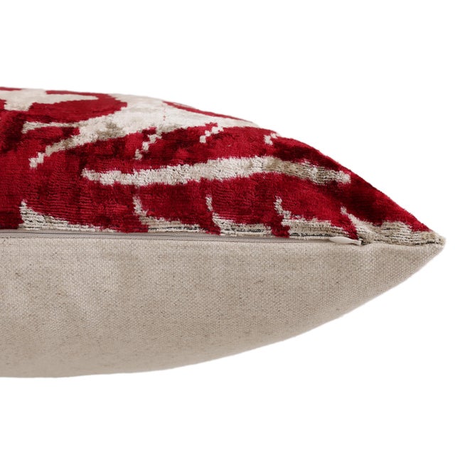 Red Luxury Handwoven Dark Red Silk Velvet Ikat Pillow 20x20 Inch For Sale - Image 8 of 8