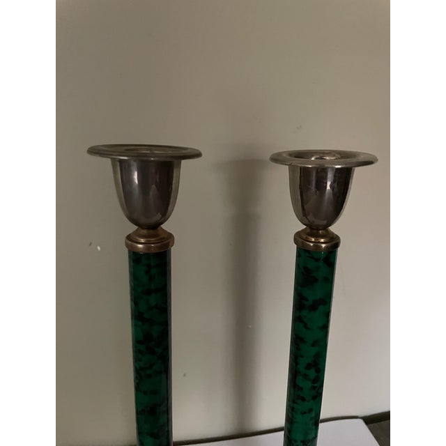 Faux Malachite Candlesticks, 1980s, Set of 2 For Sale - Image 4 of 6