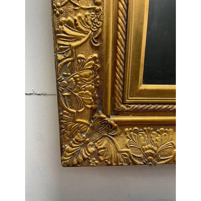 Vintage Gold Leaf Mirror, Solid Wood Frame, Beveled Glass Edges, Carved Floral Pattern For Sale In New York - Image 6 of 11