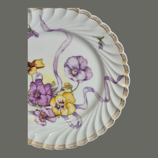 Victorian Antique French Porcelain H & C Depose Floral Pansies Plate For Sale - Image 3 of 7
