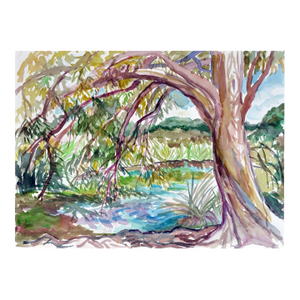 Tree by Pond Landscape by Virginia J Hughins