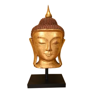 20th Century Burmese Style Gilt Carved Buddha Head