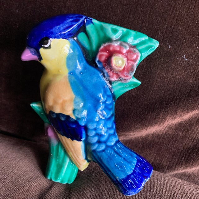 Green Vintage Mid-Century Glazed Majolica Bird Japanese Wall Pocket Vase For Sale - Image 8 of 13