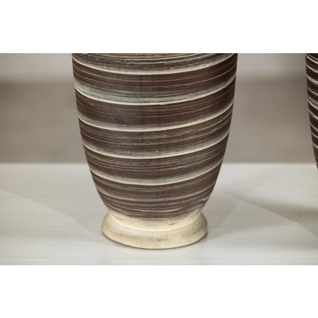 Late 20th Century Artisan Tall Ceramic Vase with Horizontal Striated Glaze, Sold Individually For Sale - Image 9 of 18