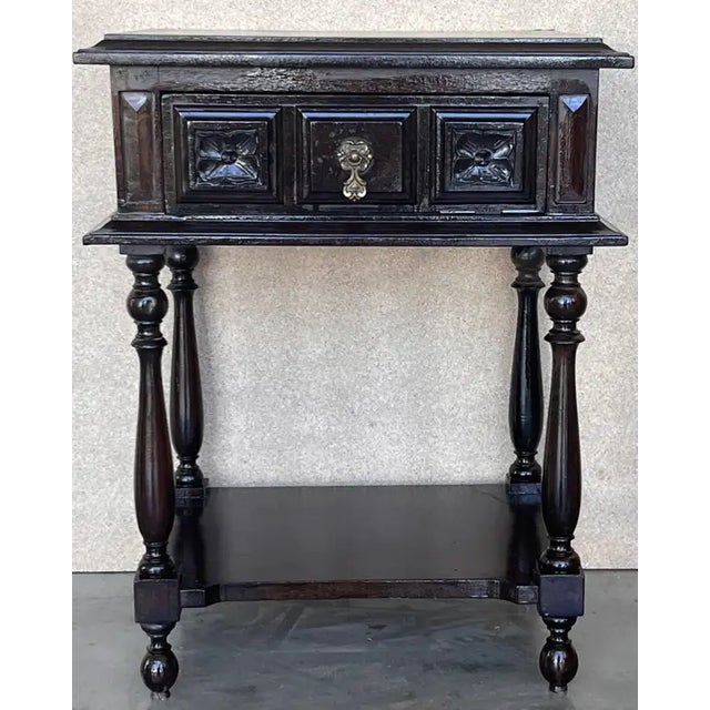 Pair of Spanish Nightstands With One Drawer and Low Shelve For Sale - Image 4 of 9