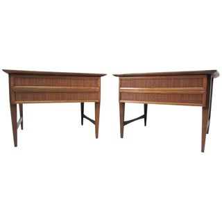 Vintage Modern Cane Front End Tables by Lane - a Pair For Sale