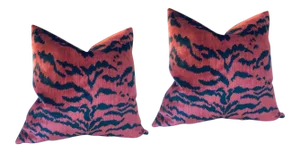 Contemporary Scalamandre Le Tigre Pillows in Red and Black - a Pair