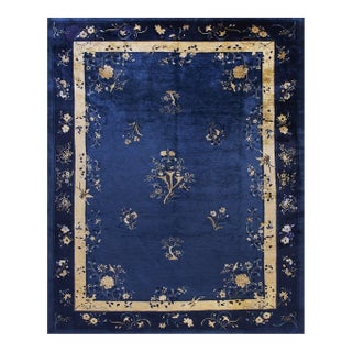 1920s Blue Floral Art Deco Influences Antique Chinese Peking Room Size Rug For Sale