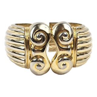 Vintage Greek Revival Ionic Column Gold-Tone Clamper Cuff Bracelet For Sale
