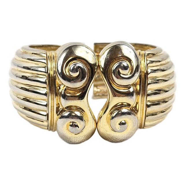 Vintage Greek Revival Ionic Column Gold-Tone Clamper Cuff Bracelet For Sale