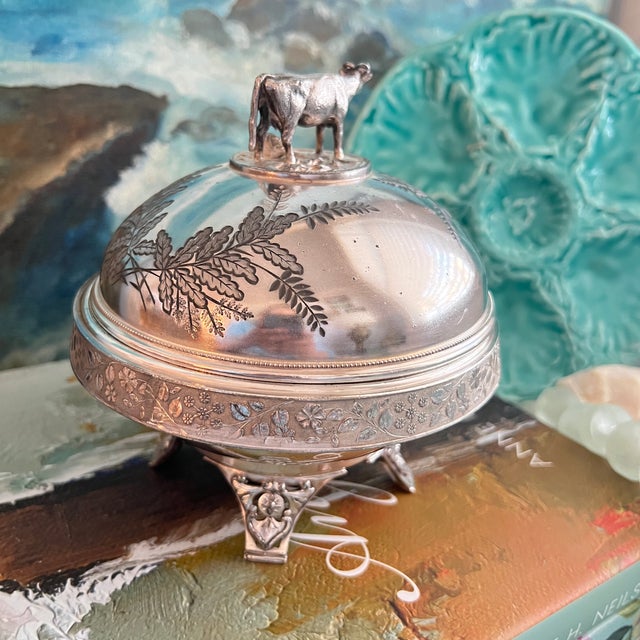 Antique Victorian Quadruple Silverplate Butter Cooler With Cow Finial For Sale In San Antonio - Image 6 of 12