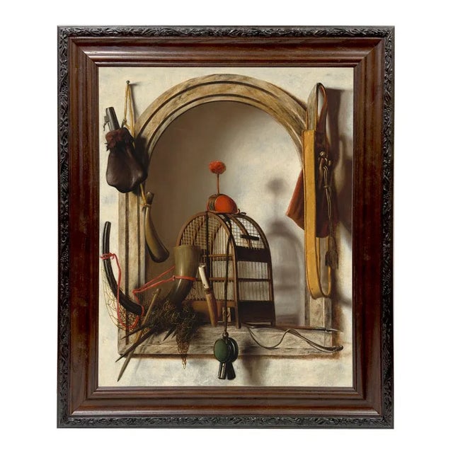 Beaux-Arts "Niche with Falconry" After Christoffel Pierson Contemporary Reproduction Print on Canvas, Wood Frame, 16 x 20 For Sale - Image 3 of 3