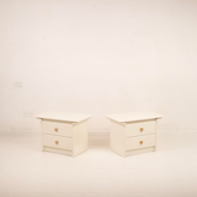 Wood Cream Lacquered Bedside Tables by Pierre Cardin, 1980, Set of 2 For Sale - Image 7 of 18