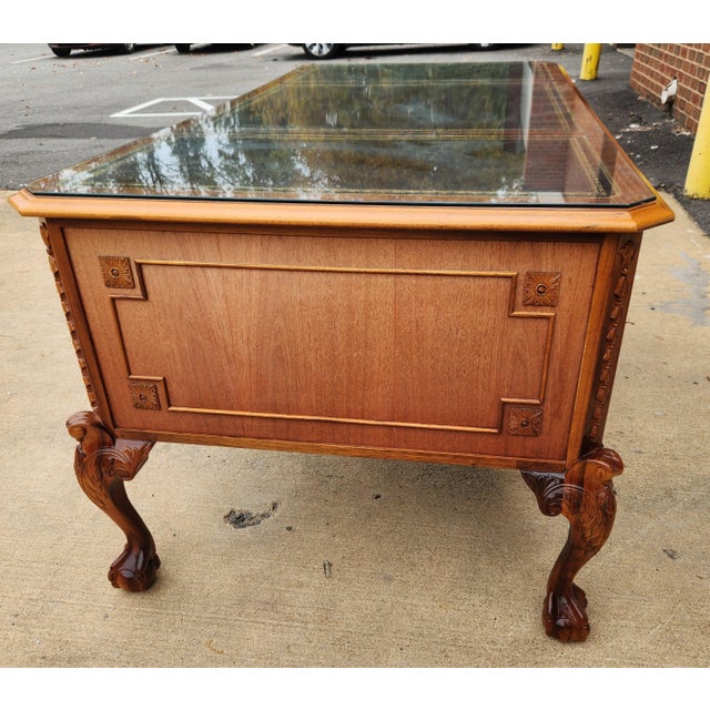 Chippendale-Style Executive Desk With Carved Ball-and-Claw Feet and Glass-Protected Top For Sale - Image 12 of 12