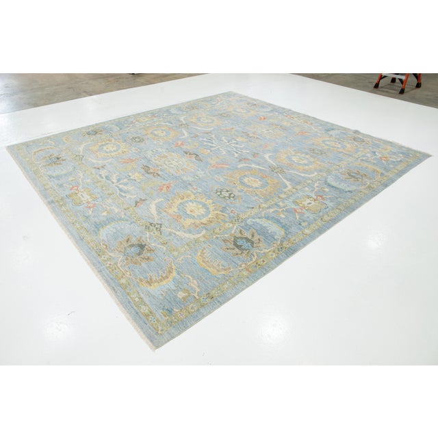 Contemporary Apadana's Contemporary Sultanabad Floral Wool Rug in Light Blue For Sale - Image 3 of 11