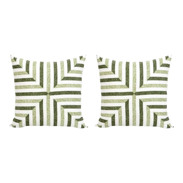 Palm Orleans Audubon Green Mitered Stripe Euro Pillow Shams- Set of 2 For Sale
